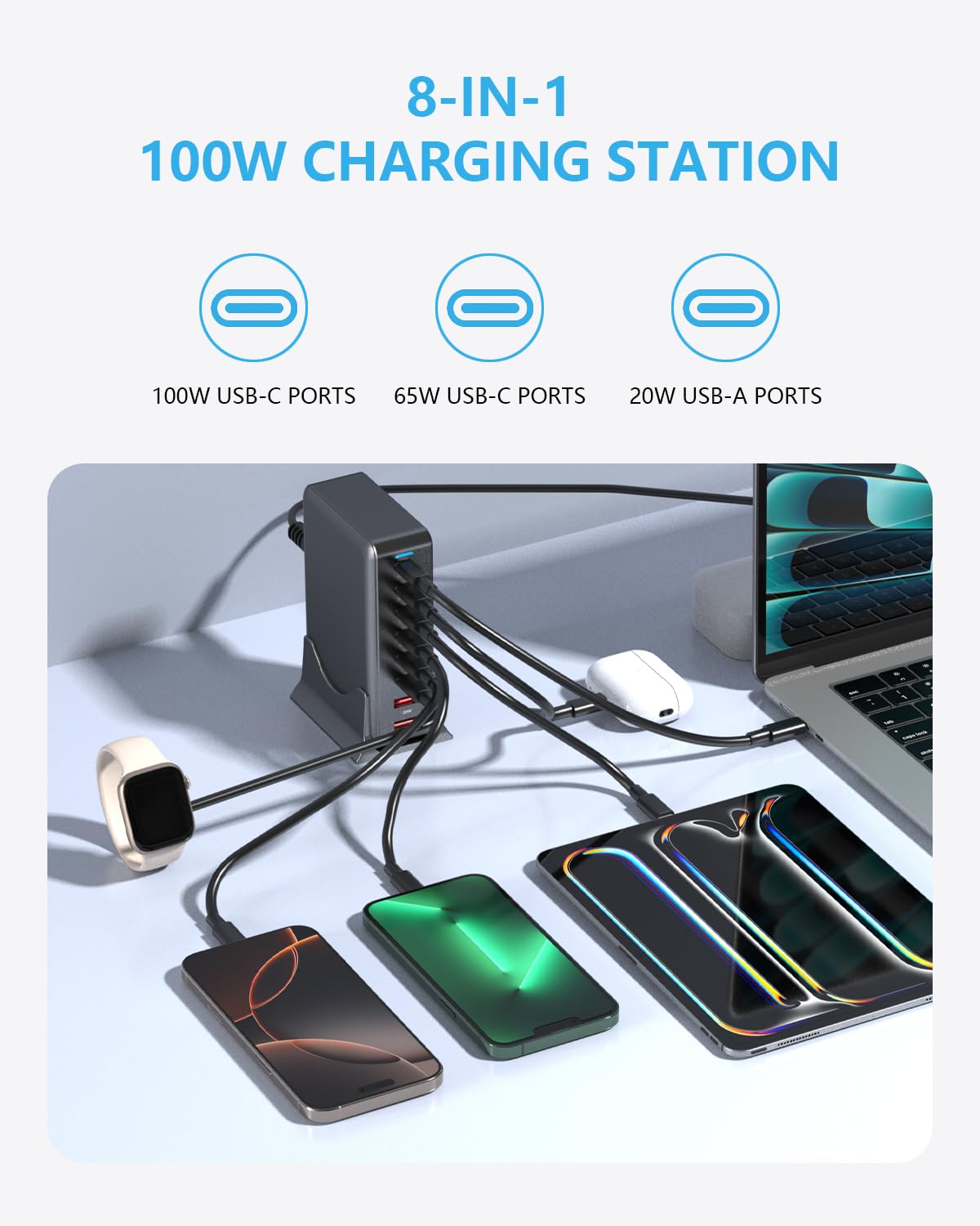 Usb C Charger 500W Fast Gan Charger Block 8 Port Charging Station Hub Brick Dual Pd Pps 100W Laptop Charger Compatible With Dell