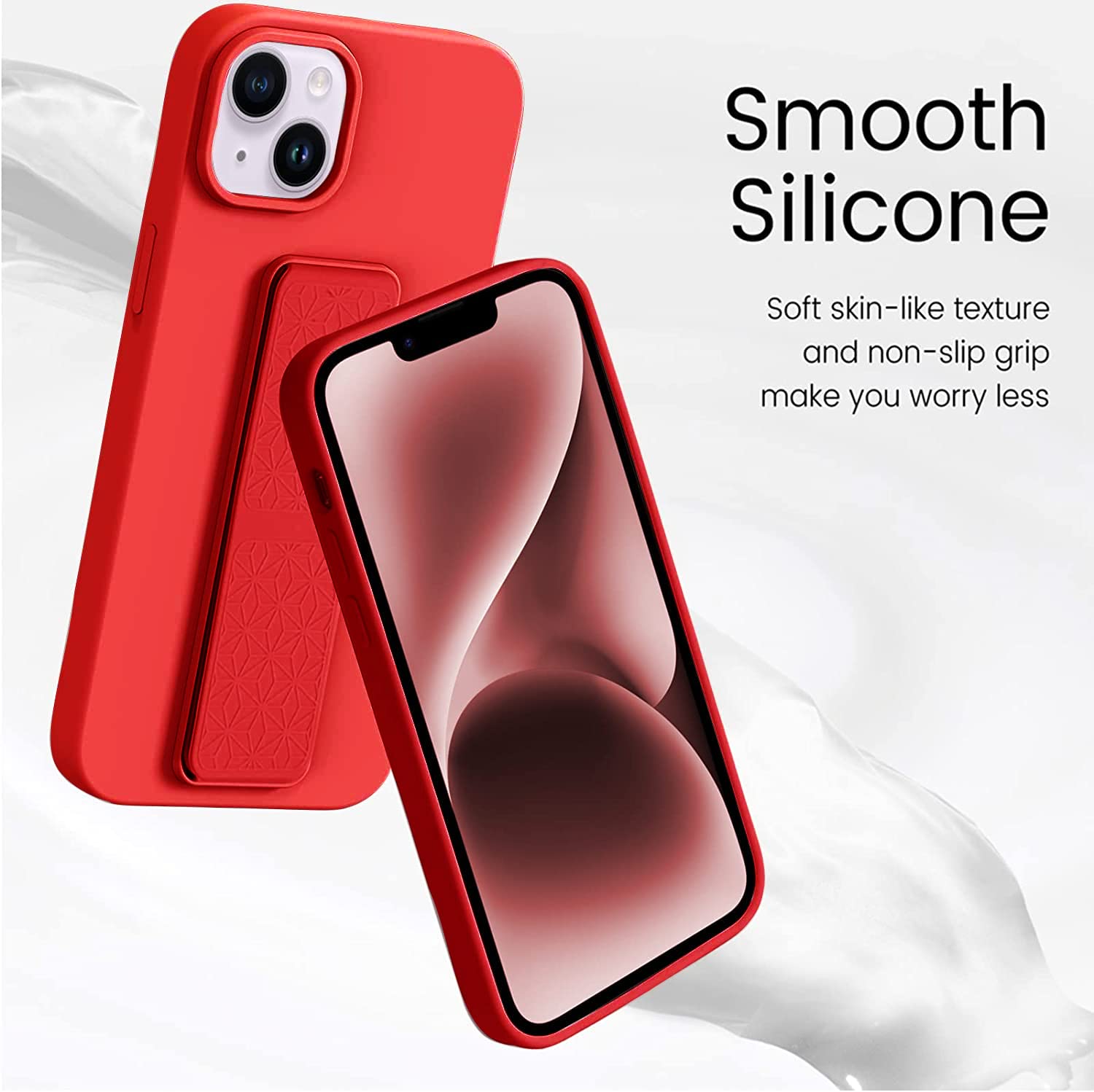 Laudtec Silicone Kickstand Case Compatible With Iphone 14 Case Vertical And Horizontal Stand Hand Strap Metal Kickstand, Flexibl