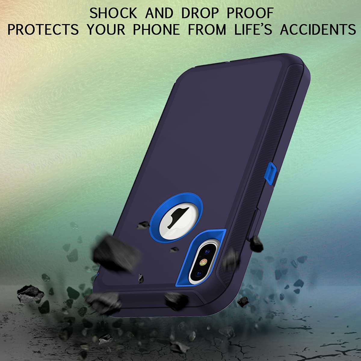I-HONVA iPhone Xs Max Case Shockproof Dustproof 3-Layer Full Body Rugged Polycarbonate Navy Blue