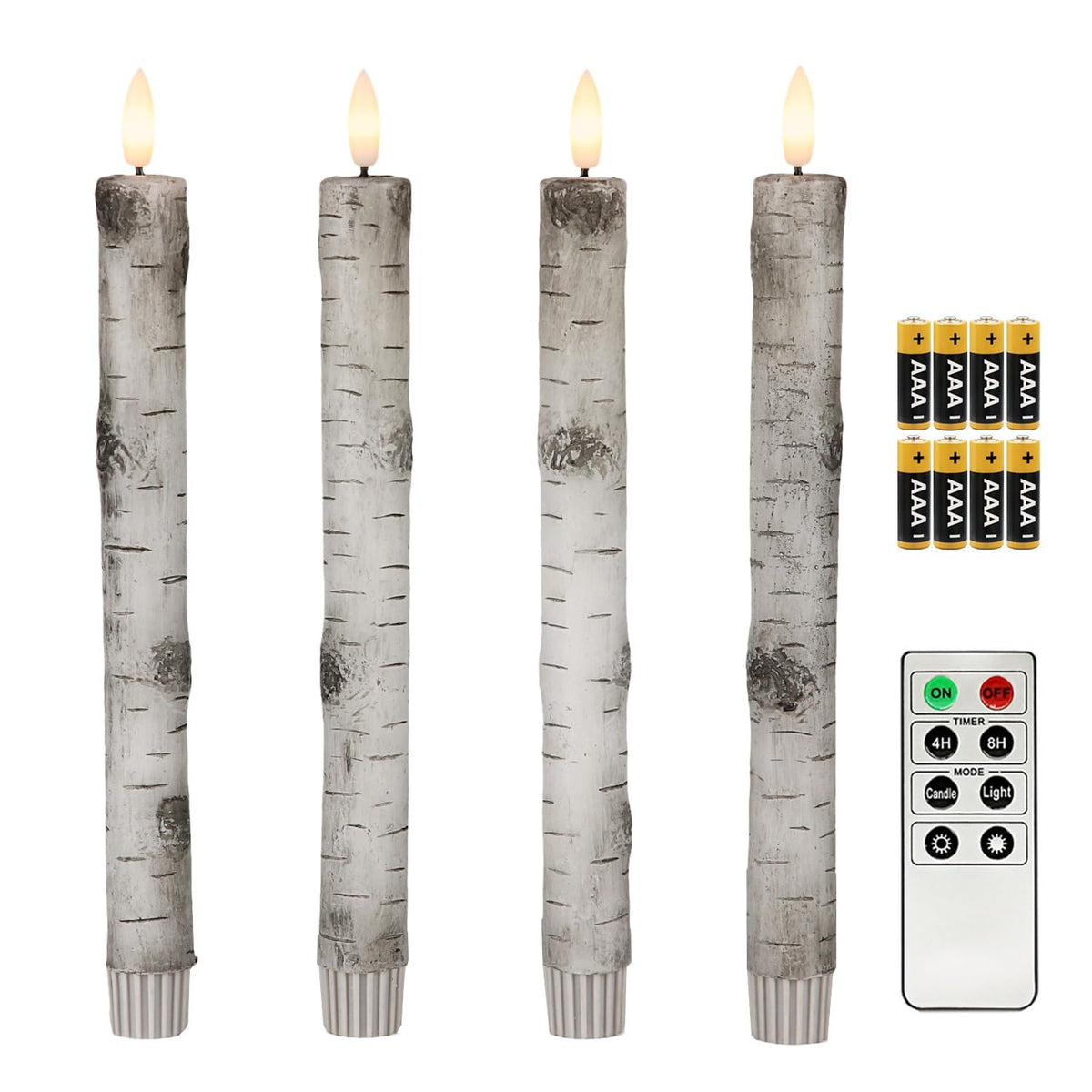 Fanna Birch Flameless Taper Candles, Real Wax Finished Flickering Battery Operated Candles With Remote Control - Batteries Inclu