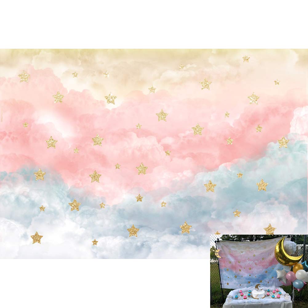 Dashan 7X5Ft Polyester Clouds Twinkle Twinkle Little Star Gender Reveal Backdrop Star Baby Shower Girl Cake Smash 1St Birthday P