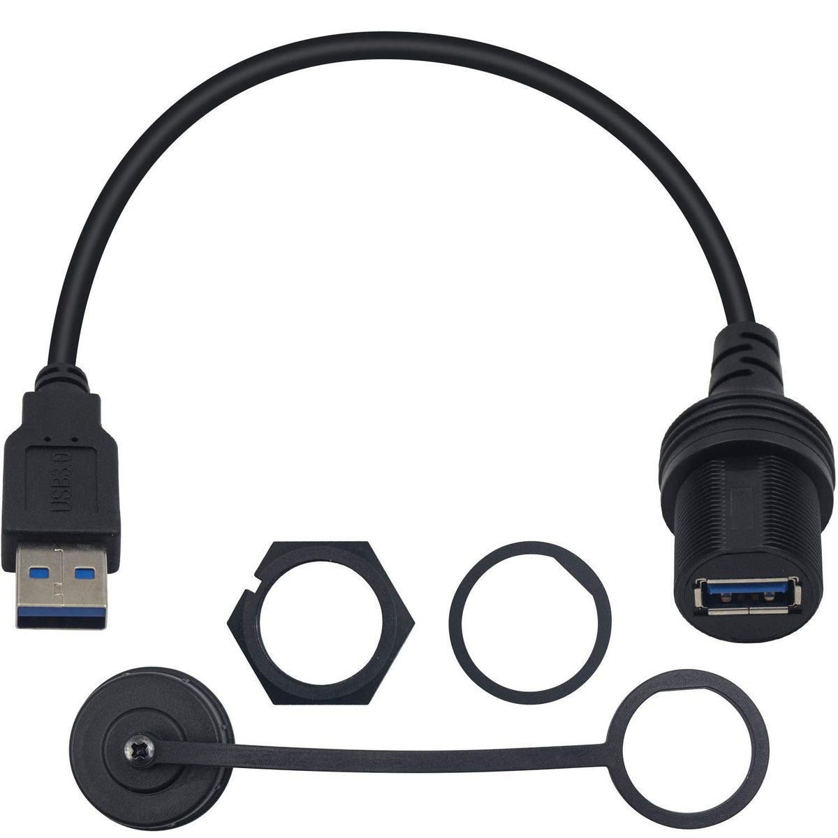Duttek Usb Flush Mount Cable, Round Single Port Usb 3.0 Panel Flush Mount Extension Cable With Buckle For Car Truck Boat Motorcy