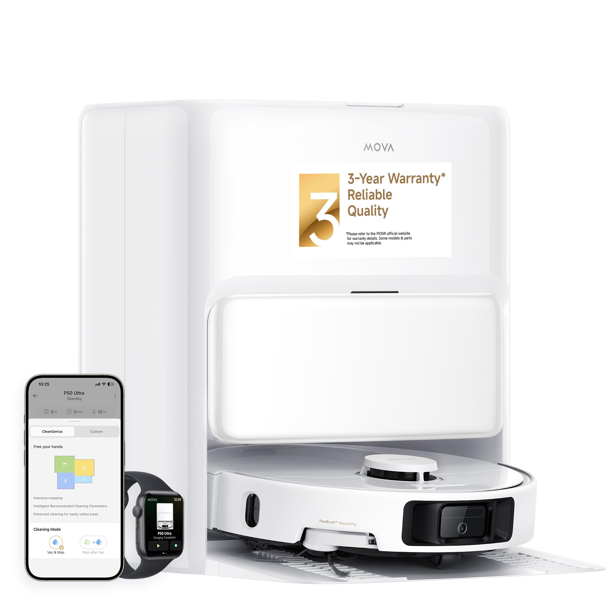 Mova P50 Ultra Robot Vacuum Cleaner with Flexible Mop, 19,000 Pa Suction Power with Anti-Tangle Brush, Corner and Edge Cleaning,