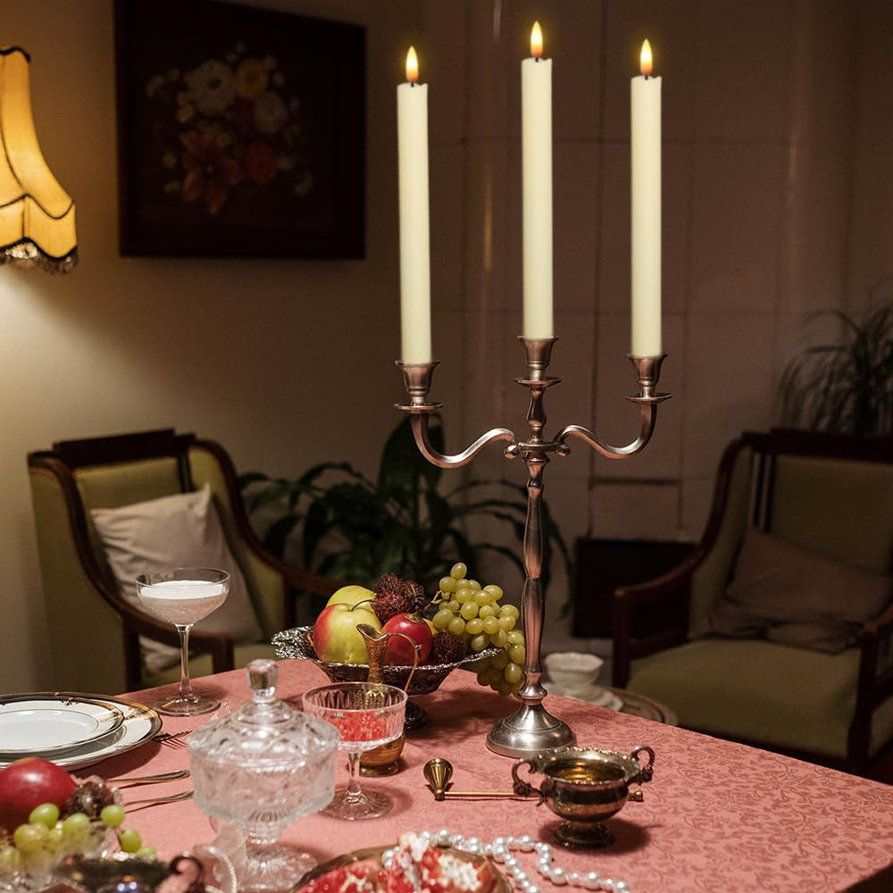 Kunswenn Flameless Taper Candles Battery Operated Flickering Flame With Remote Timer, 6Pcs White Real Wax Led Flameless Candlest