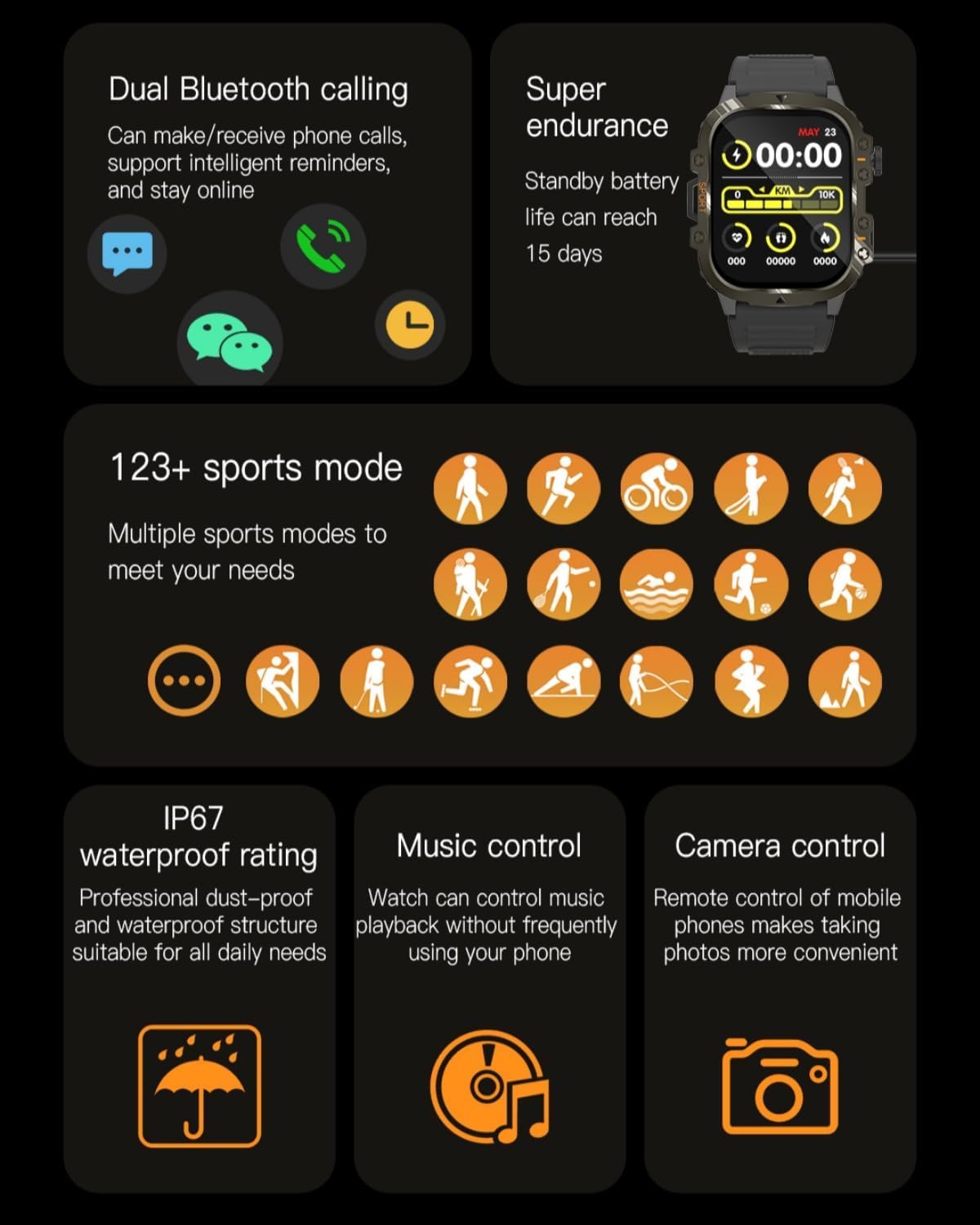 Kukzau Smart Watch For Women Men Fitness (Answer/Make Calls) Compatible With Iphone/Android Phones, 2.01 Hd Screen Outdoor Sport