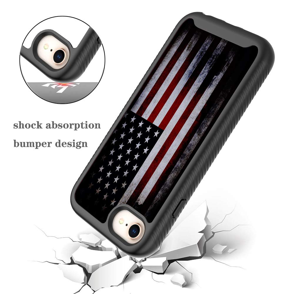 GUGU6JI iPhone SE 2020 7 8 Case Shockproof Rugged Dual Layer PC TPU Black Vintage USA American Flag Cover