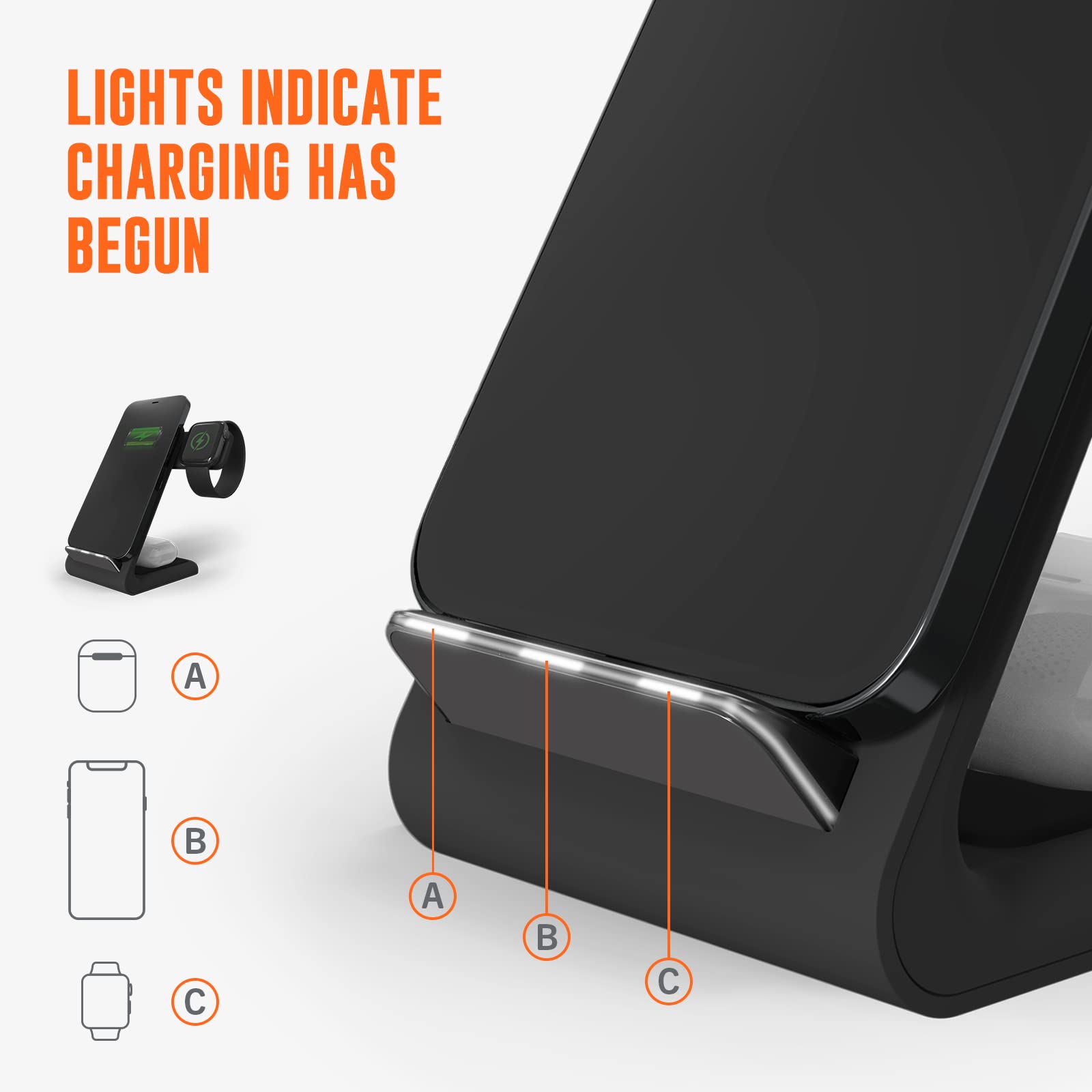 Stm Chargetree Swing 3-In-1 Wireless Charging Station For Iphone/Samsung/Android (15W/7.5W), Airpods (5W), Apple Watch (3W). Qi-