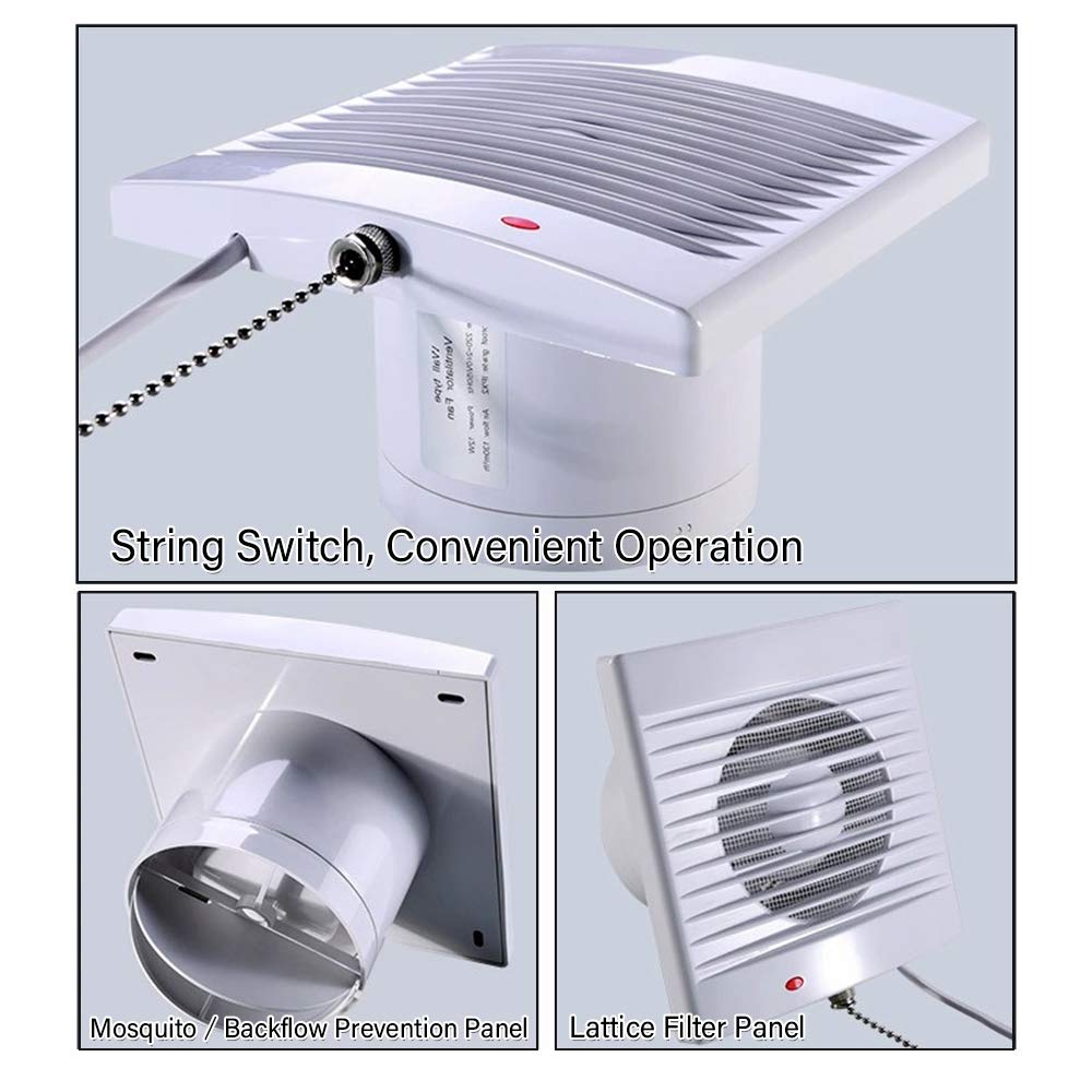 Sailflo 4 Inch Wall Mounted Exhaust Fan, 12W Ventilation Extractor With Anti Backflow Check Valve Chain Switch For Window Duct G