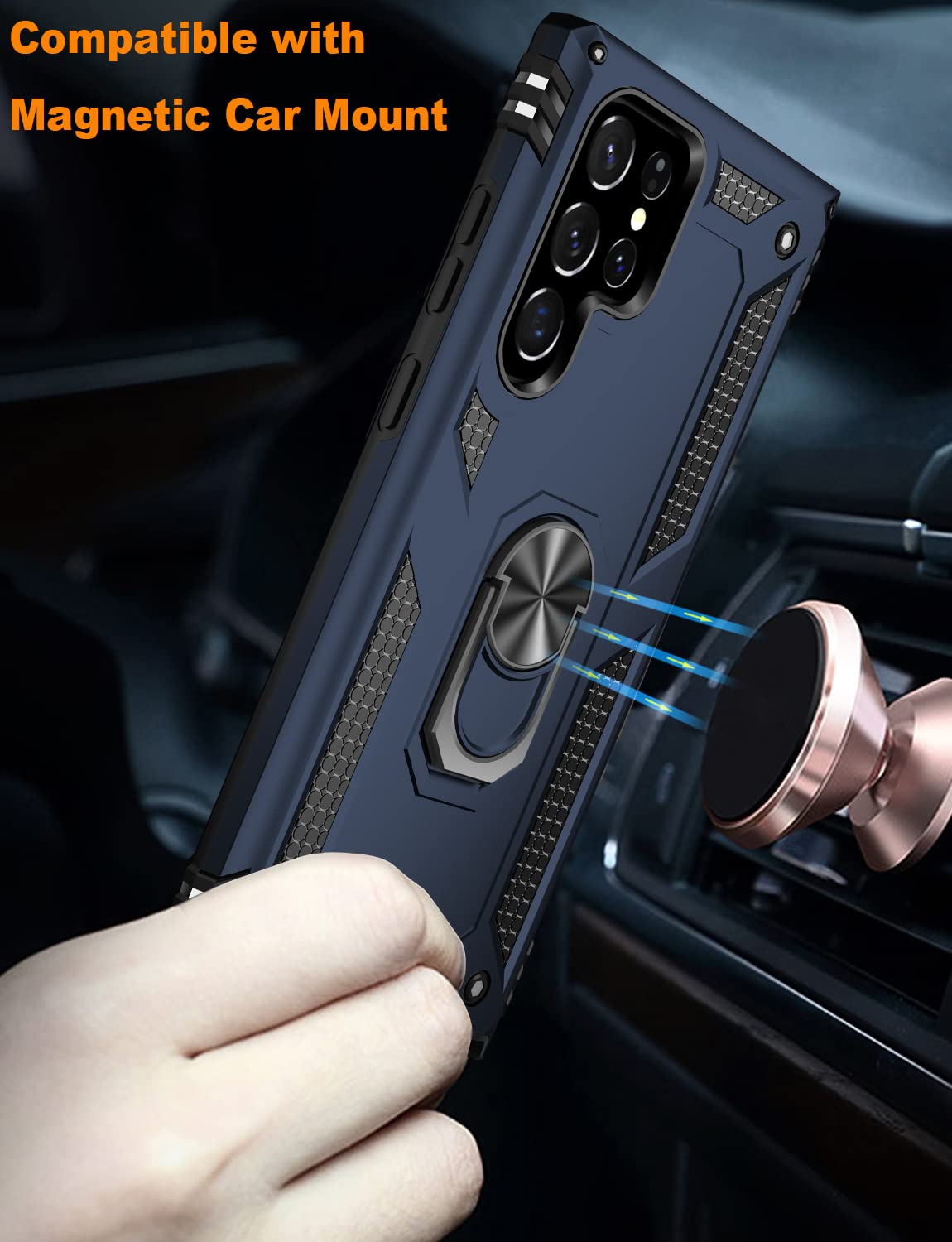 Ikazz For Galaxy S22 Ultra Case,Military Grade Shockproof Heavy Duty Protective Phone Cover Pass 16Ft Drop Test With Magnetic Ki