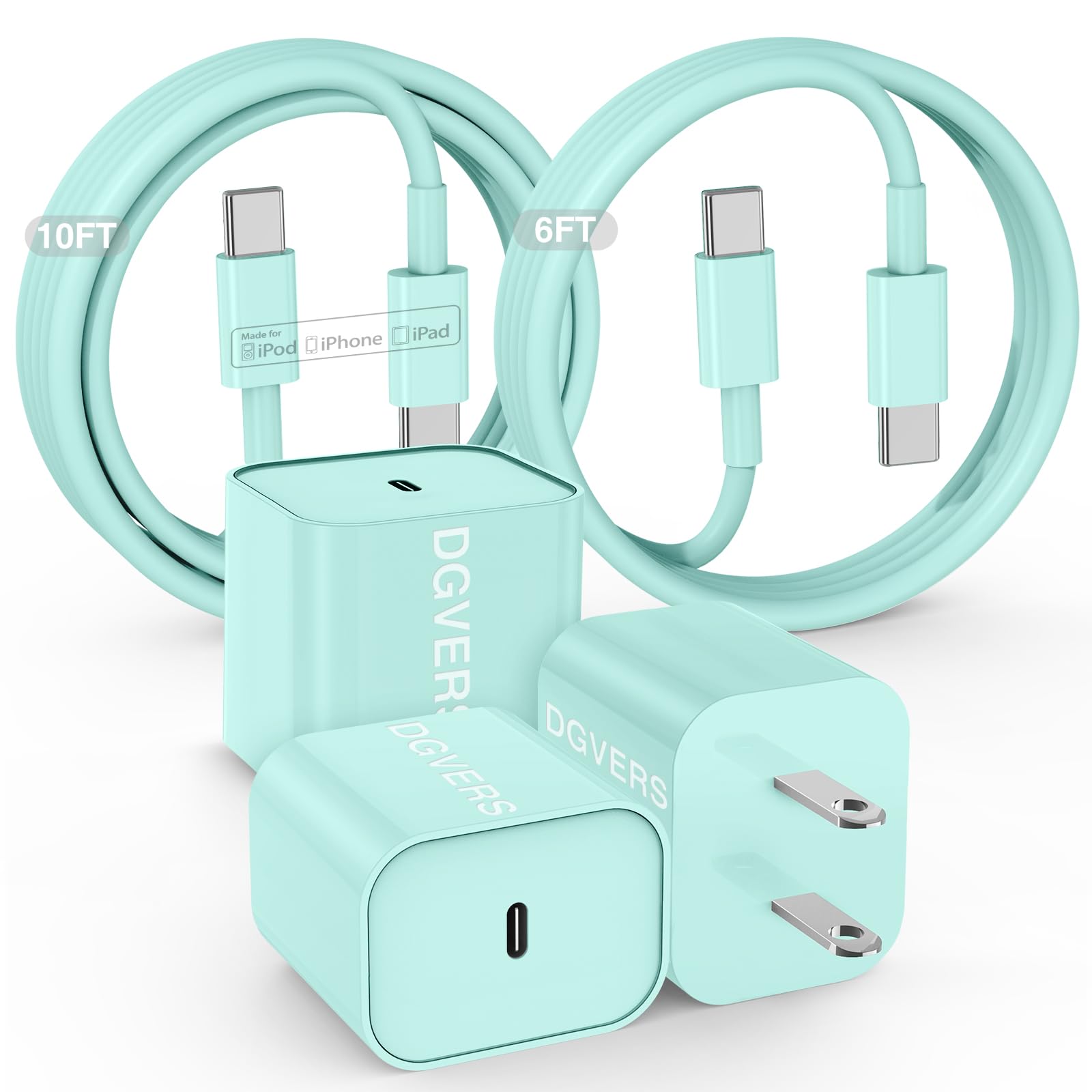 Dgvers Fast Charger For Iphone 16 15 Charger Fast Charging 3Pack, 6+10Ft Usbc To Usbc Cable Cord &20W Type C Block For Iphone 16