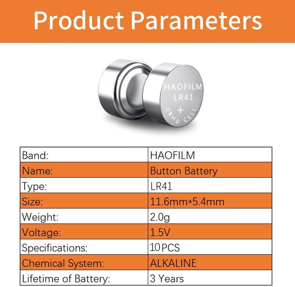 Haofilm Lr41 Ag3 392 384 192 Advanced Alkaline Battery, 1.5V Round Coin Cell Battery (Pack Of 200