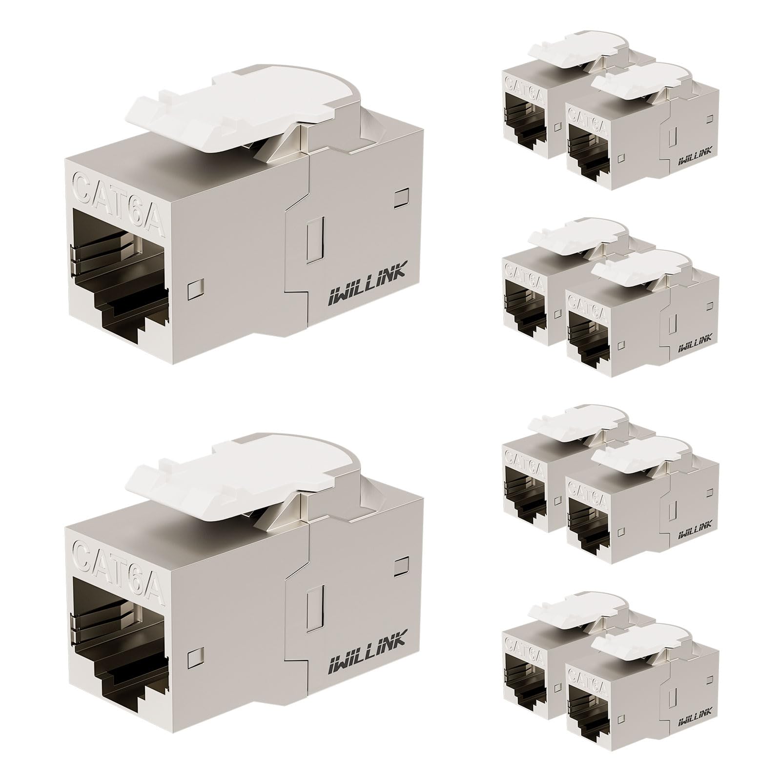 Iwillink 10Gbps 10 Pack Cat6A Shielded Keystone Rj45 Coupler, Zinc Alloy Metal Housing Ethernet Coupler, Female To Female Cat6A