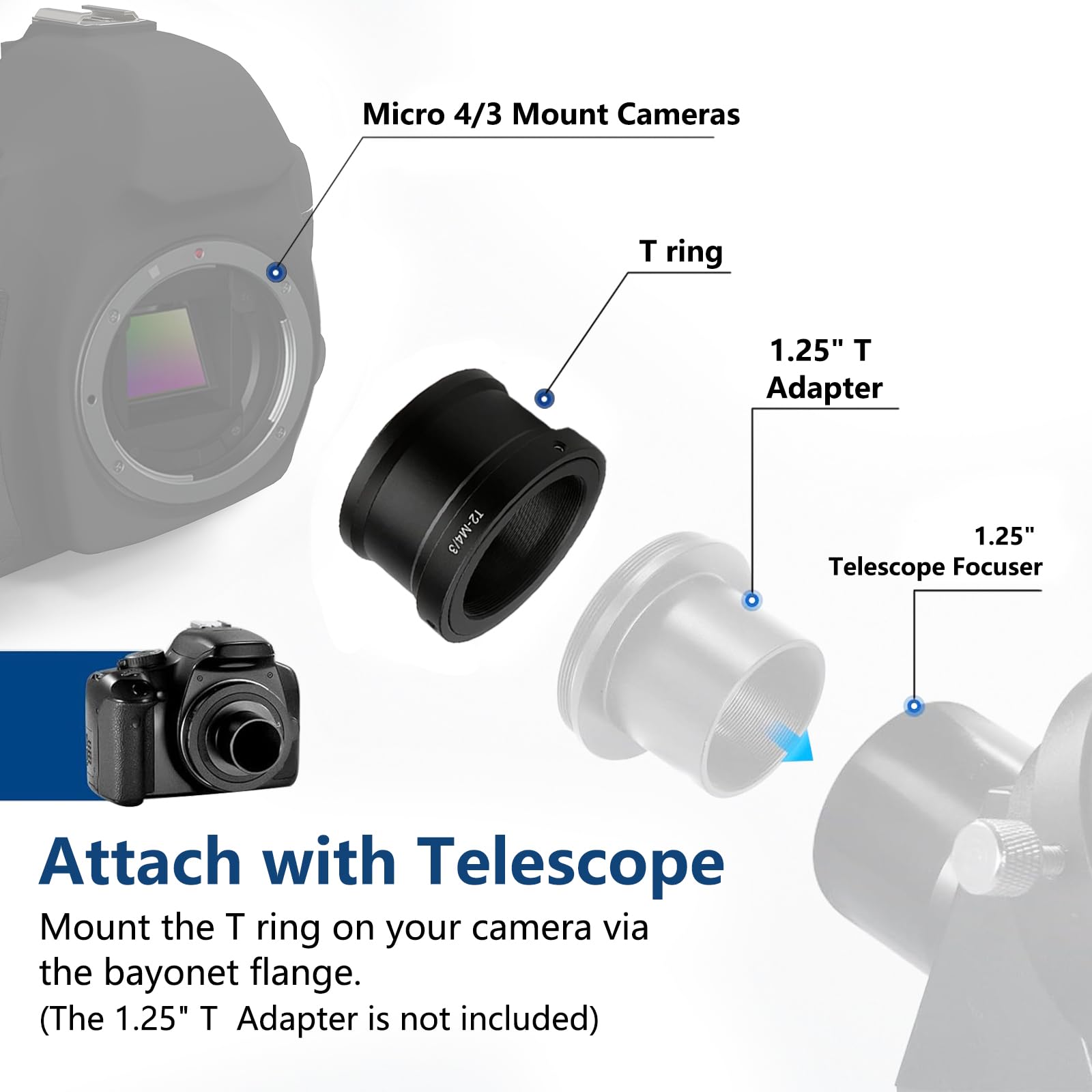 Lightdow T/T2 Mount Lens Adapter Ring For M43 Panasonic Lumix G7 Gh5 Gh4 Gh3 Gh2 G9 G6 G5 / Olympus Omd E M10 E M5 E M1 Etc Mirrorless Digitial Cameras