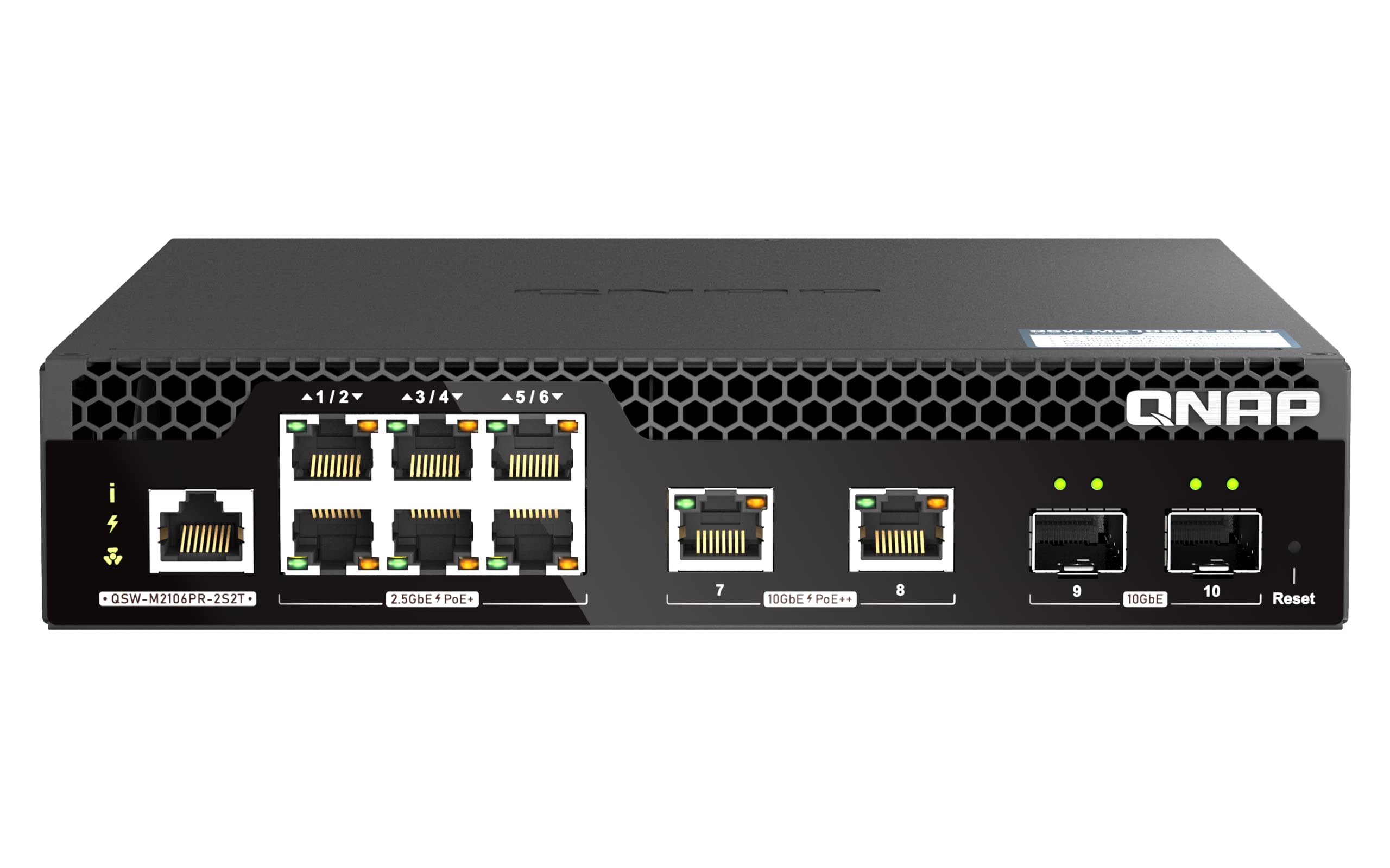 QNAP 10-Port 10GbE PoE++ Half-Width Rackmount Layer 2 Managed Switch with 2 x 10GbE SFP+, 2 x 10NBASE-T RJ45, and 6 x 2.5GbE RJ4