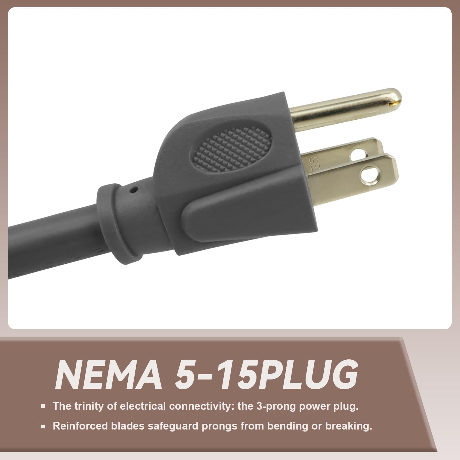 Greenprosper Industries Inc 3 Wire Appliance And Power Tool Cord, 3 Ft, 14 Awg, 15A/125V Ac, 1875W, Grey, 2Pack