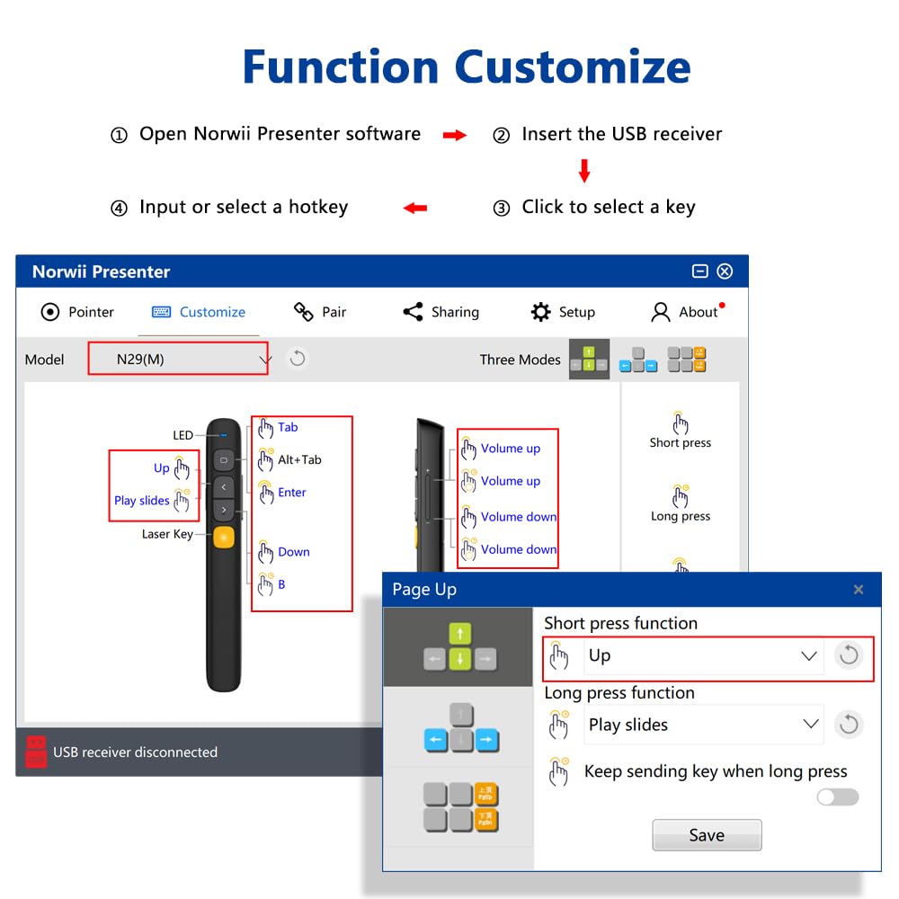 Norwii N29 Presentation Clicker Slide Pointer Clicker For Powerpoint Presentations, Wireless Presenter With Hyperlink & Volume C