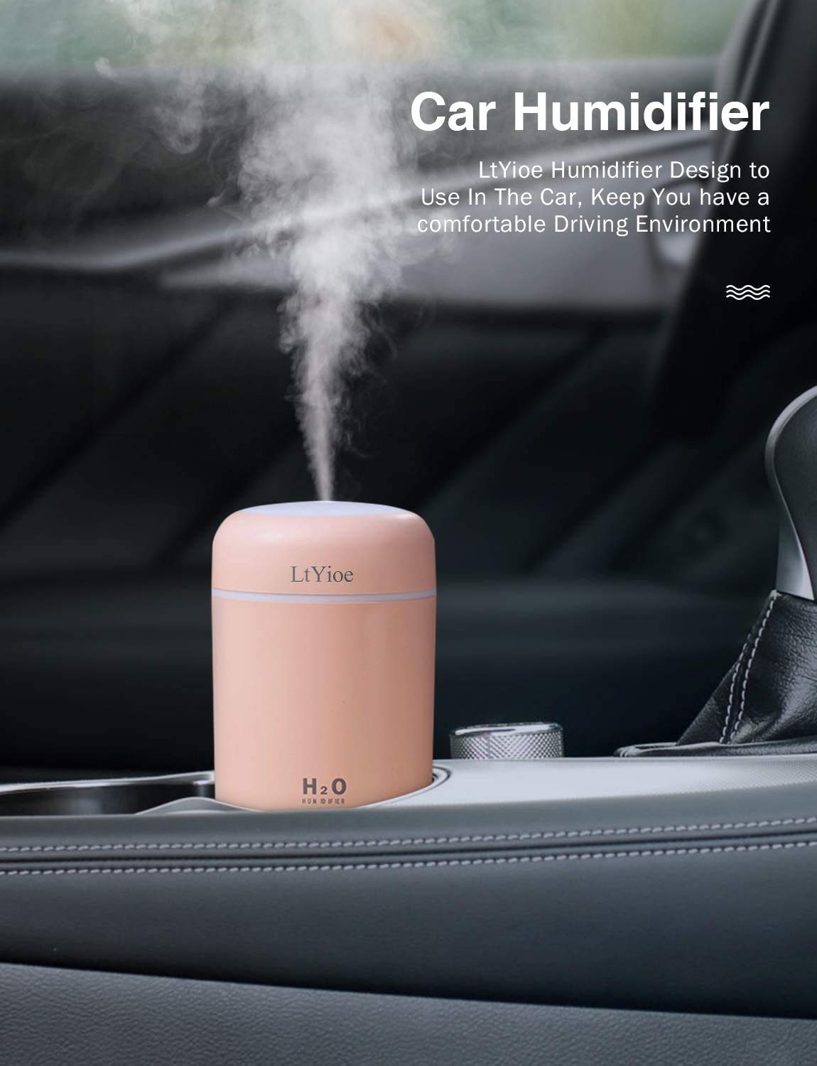 Ltyioe Colorful Cool Mini Humidifier, Usb Personal Desktop Humidifier For Car, Office Room, Bedroom,Etc. Auto Shut Off, 2 Mist M