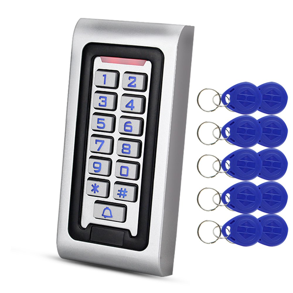 Hfeng Standalone Ip68 Waterproof Rfid Access Control Keypad Metal Card Reader + 10Pcs 125Khz Proximity Keychains Wg26 2000 Users