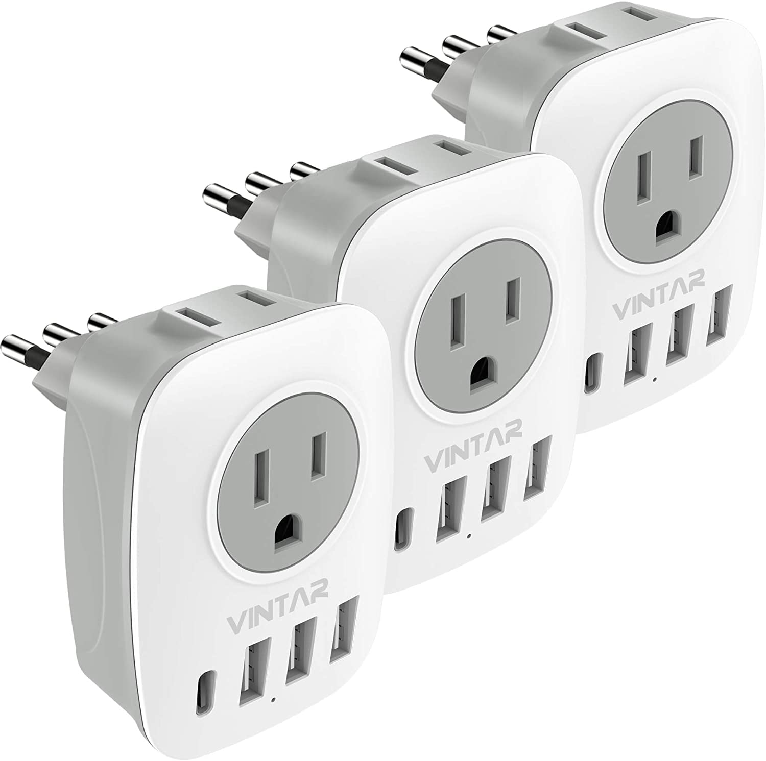 3 Pack Italy Travel Plug Adapter, Vintar Us To Italy Power Adapter With 1 Usb C 3 Usb A Ports And 2 American Outlets, 6 In 1 Out