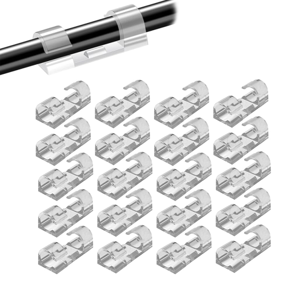 Akoak 20 Pcs/Set Adhesive Fixed Seat Desktop Lock Cable Management Cable Clip Cable Fixing Clip Usb Charger Cable Fixer (Transpa