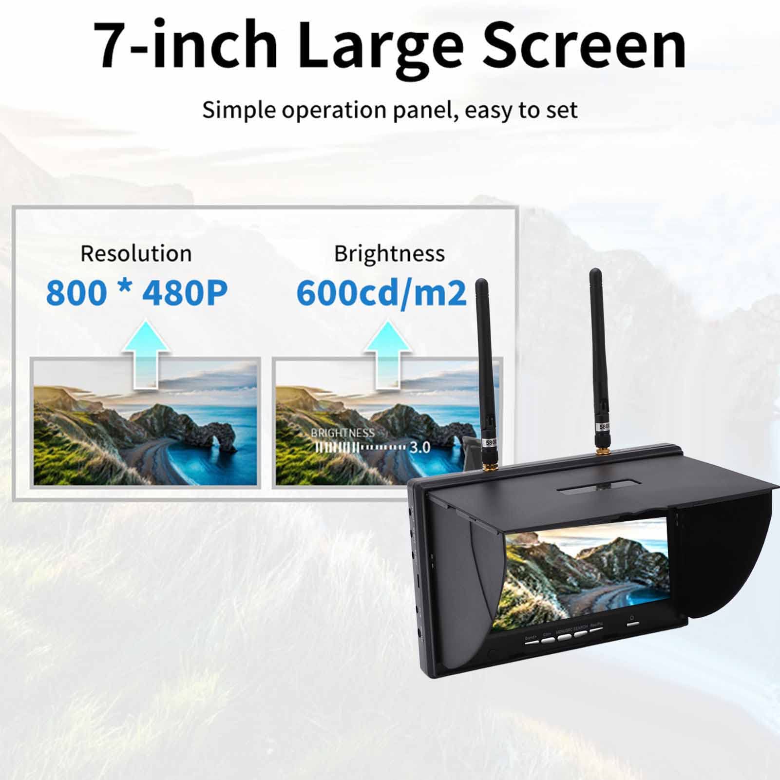Fpv Monitor, 800X480 5.8Ghz 40Channels 7Inch Lcd Screen Monitor/Display Dual Receiver Monitor For Fpv Drone Quadcopter Automatic