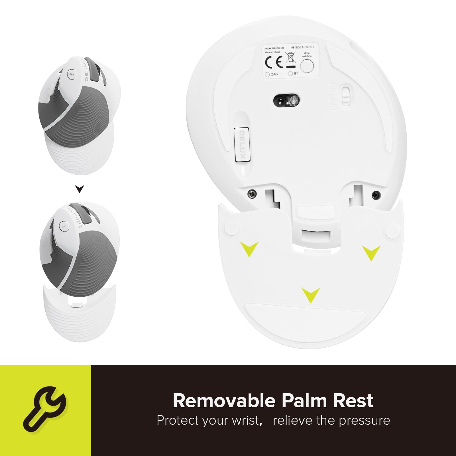 Delux Rechargeable Ergonomic Wireless Mouse Silent, 1600Dpi, Reduce Hand And Wrist Pain, Vertical Mouse With Usb Receiver And Bt