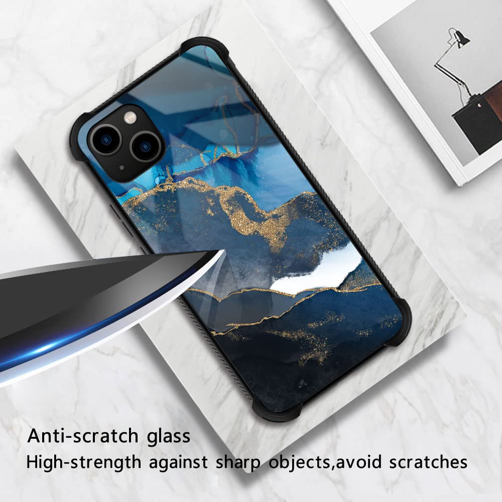 ZHEGAILIAN Phone Case Compatible iPhone 13 Pro Max Blue Marble Anti-Scratch Organic Glass Rubber 6.7 inch