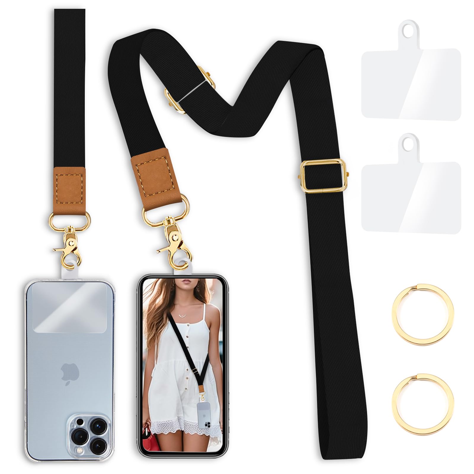 Phone Lanyard Crossbody Wrist Strap, Black Cell Phone Lanyards For Around The Neck Wristlet Adjustable Phone Strap, Lanyard For