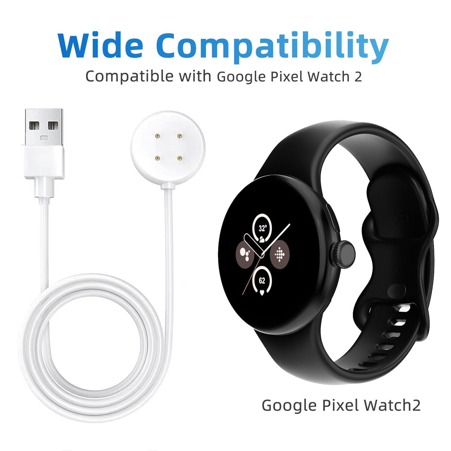 For Google Pixel Watch 2 Charger, Bukeer Usb Charging Cable Magnetic Charging Dock Stand For Pixel Watch 2 Smartwatch-Automatica