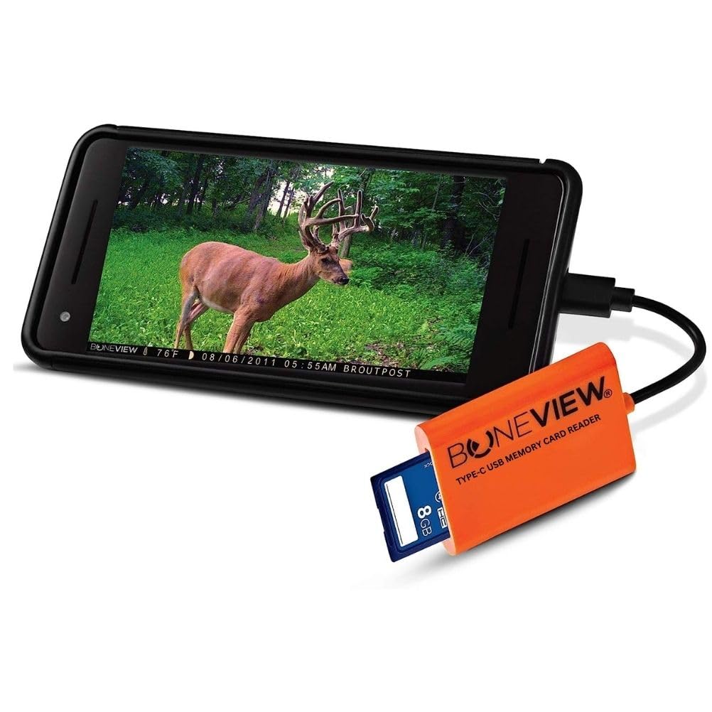 BoneView SD Card Reader, Type-C USB Trail Camera Viewer Plays Deer Hunting Photo Video on Android Phone or Tablet