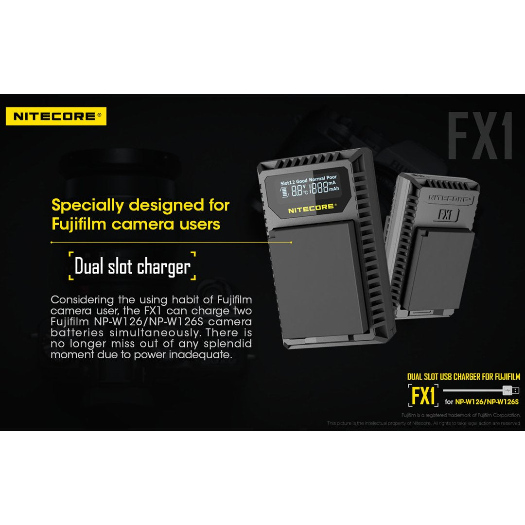 Nitecore Fx1 Digital Usb Camera Battery Charger Compatible With Fujifilm Np-W126 And Np-W126S Batteries