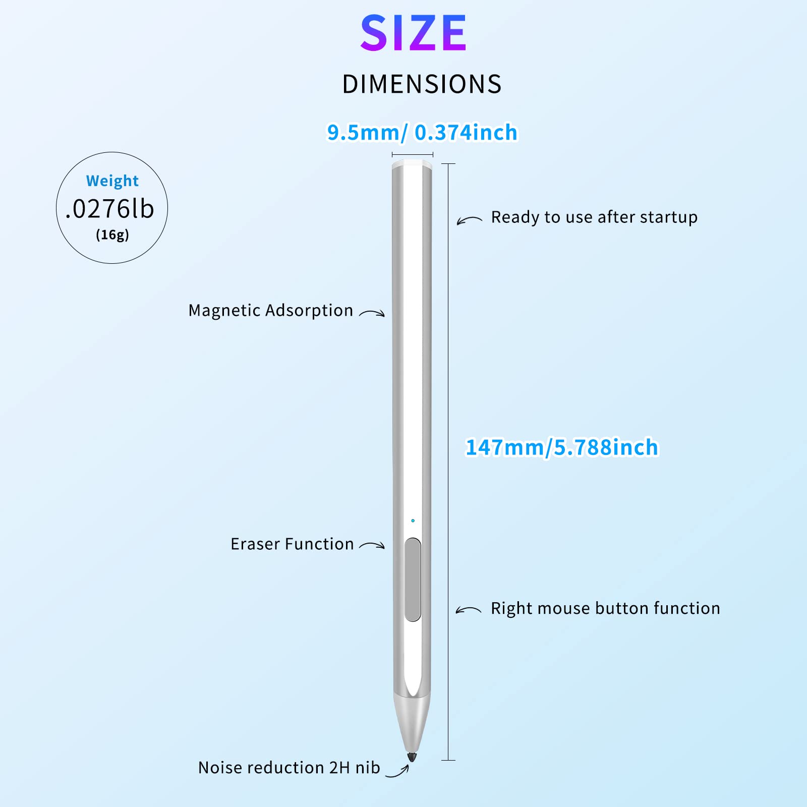 Sssgrgb Stylus For Microsoft Surface Pro9/8/7/6/5/4/3/X Surface Laptop/Book/Studio Surface 3/Go/Go2/Go3, 4096 Pressure Sensitivi
