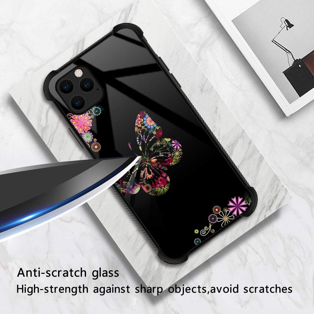 ZHEGAILIAN iPhone 12 Mini Phone Case Butterfly Flower Organic Glass TPU Anti-Scratch 5.4 inch