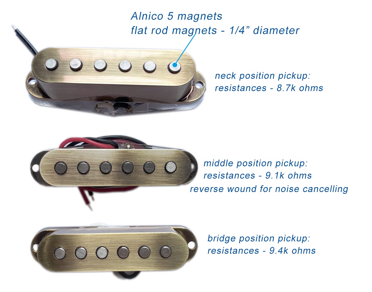 Lamsam Electric Guitar Pickup Set, High Output Single Coil Pick Up Loaded Alnico 5 Magnets Clear Bobbins Removable Cover, Bridge
