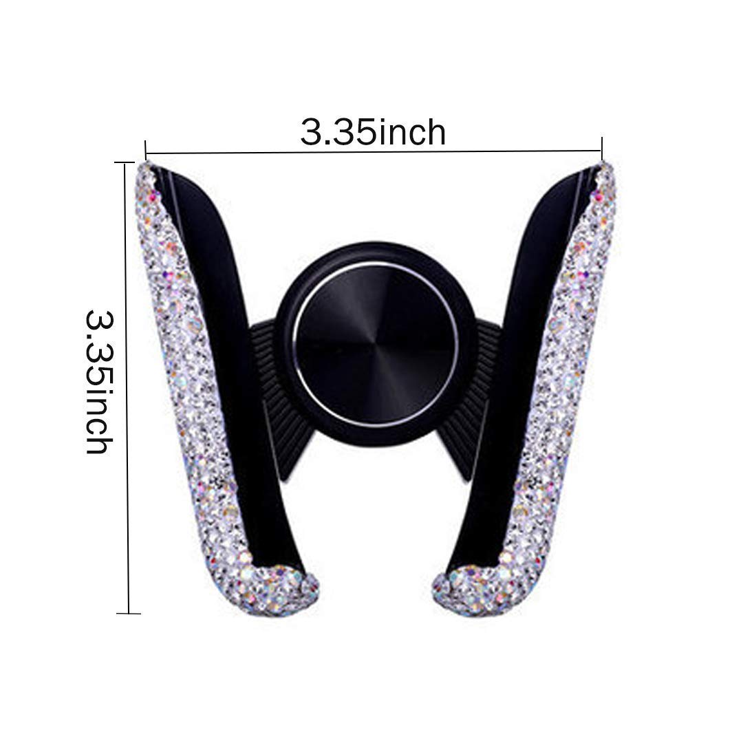 Suncaraccl Bling Car Phone Holder Mini Dash Air Vent Automatic Phone Mount Universal 360Adjustable Crystal For Women And Girls (