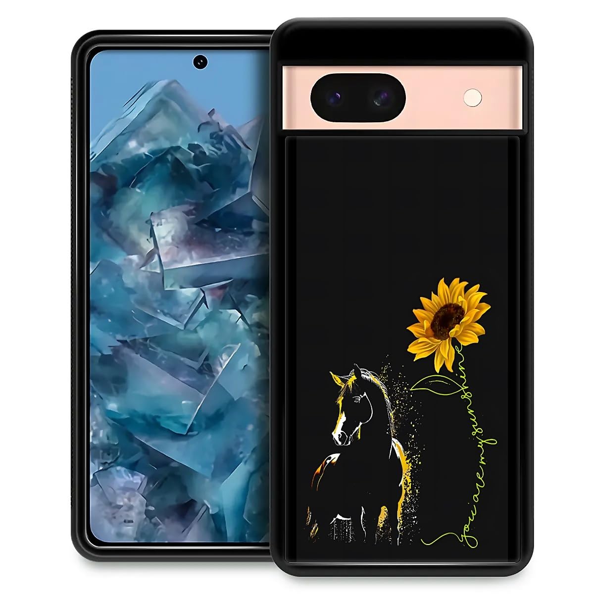 Fkbrcl4U For Google Pixel 8A Case, Horse Sunflower Yellow Sunshine Pattern Graphic Design Girl Boy Soft Silicone Hard Acrylic Sh