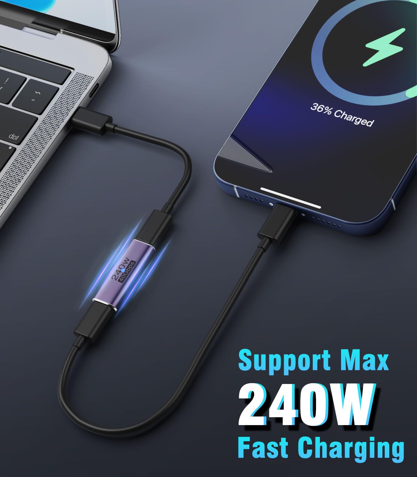 MoKo USB C Female to Female Adapter, USB C Coupler Supporting 240W Fast Charging/40Gbps Data Transfer, USB Type C Extender with 8K@60Hz Video for MacBook, iPad, Thunderbolt 4/3 2 Pack
