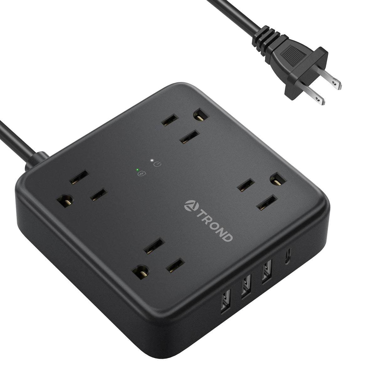 Trond 2 Prong Power Strip, 5Ft Extension Cord With 4 Widely Spaced Ac Outlets, 4 Usb Chargers (1 Usb-C), 2 Prong To 3 Prong Adap