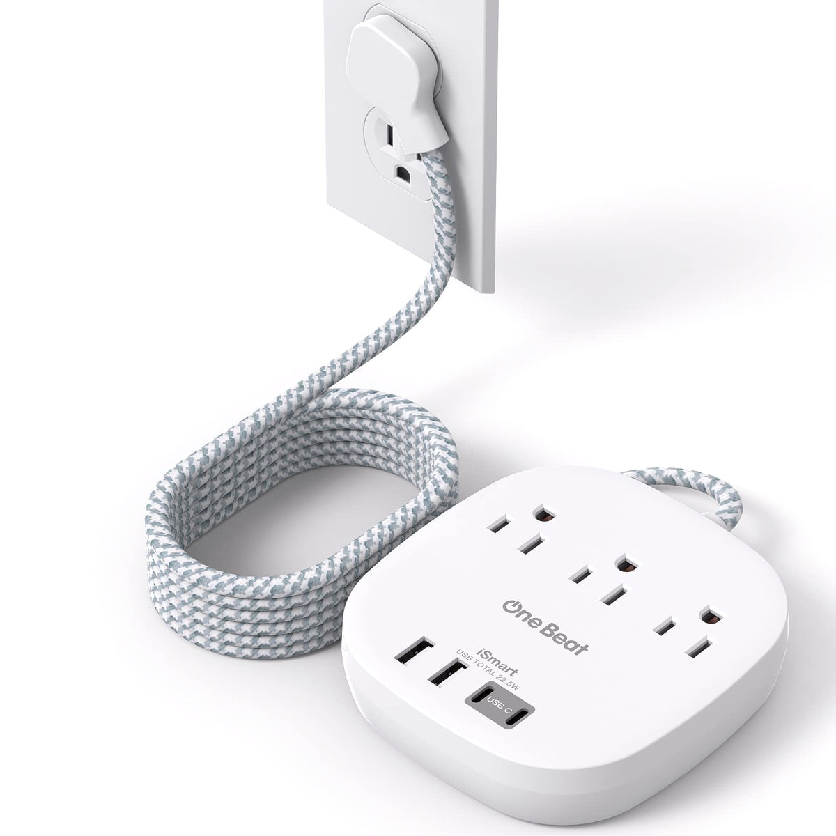 10Ft Flat Plug Power Strip, Ultra Thin Extension Cord   3 Outlets 4 Usb Ports (2 Usb C) Desktop Charging Station, Cruise Ship Po