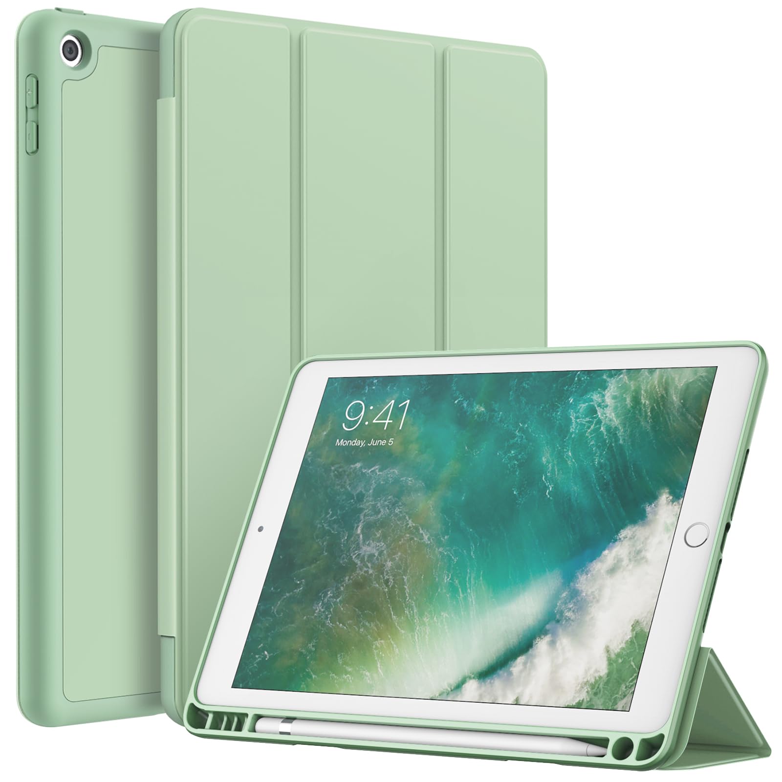 JETech Case for iPad 9.7-Inch (6th/5th Generation, 2018/2017) with Pencil Holder, Slim Tablet Cover with Soft TPU Back, Auto Wak