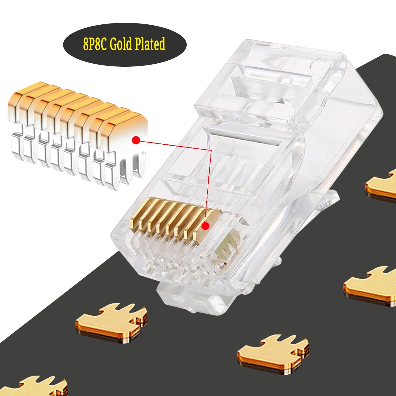 Petechtool 100 Pack Rj45 Pass Through Connector 23Awg Cat6A Cat6 Ethernet Connector Gold Plated 8P8C Rj45 Ends For Solid Or Stranded Utp Ethernet Cable