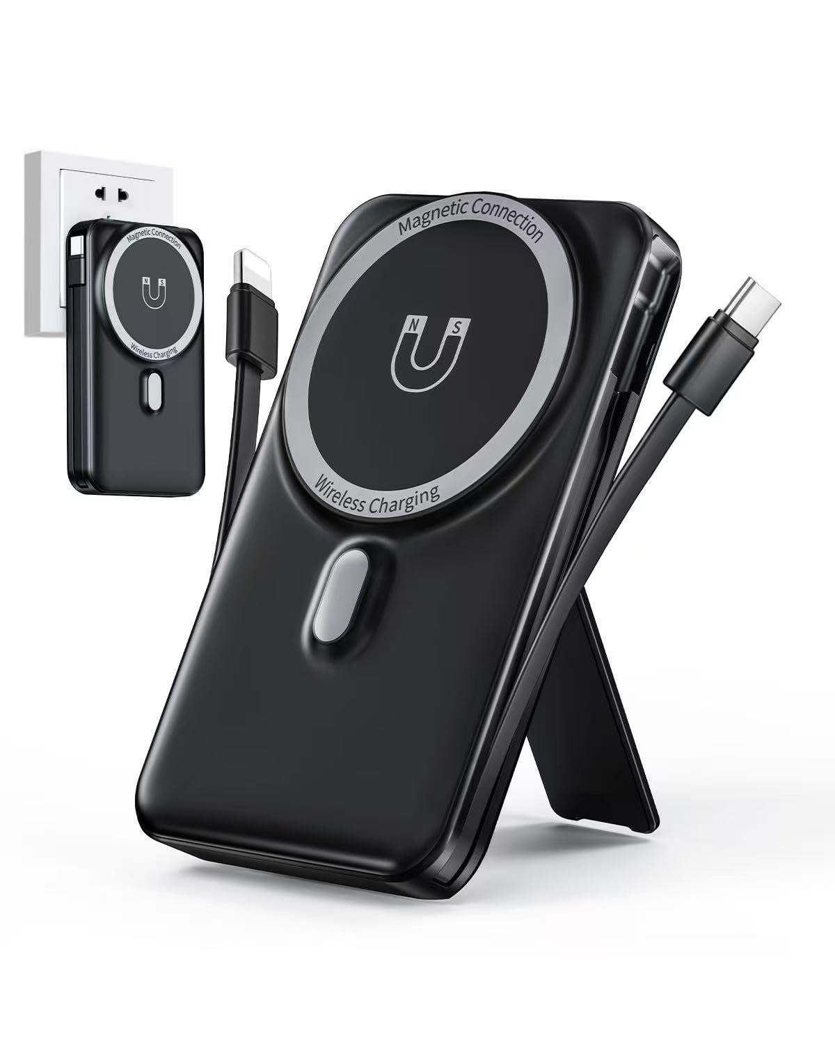 for Magsafe Portable Charger 10000mAh Wireless Magnetic Power Bank, 22.5W PD 3.0+QC 4.0 Fast Charging Battery Pack, Builtin Cab
