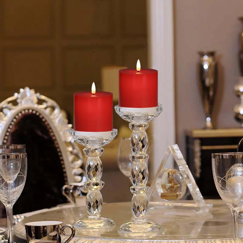 Volnyus Red Flameless Candles Set Of 2 (3X3 Inch) Real Wax Flickering Led Candles Battery Operated With Remote Control Timers Fo