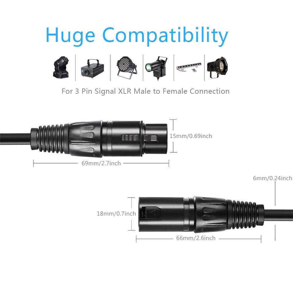 Jlpow 50 Ft Flexible Dmx Cable, Gold Plated 3 Pin Signal Xlr Male To Female Dmx Cable Wire, Best For Dj Stage Lighting Moving He