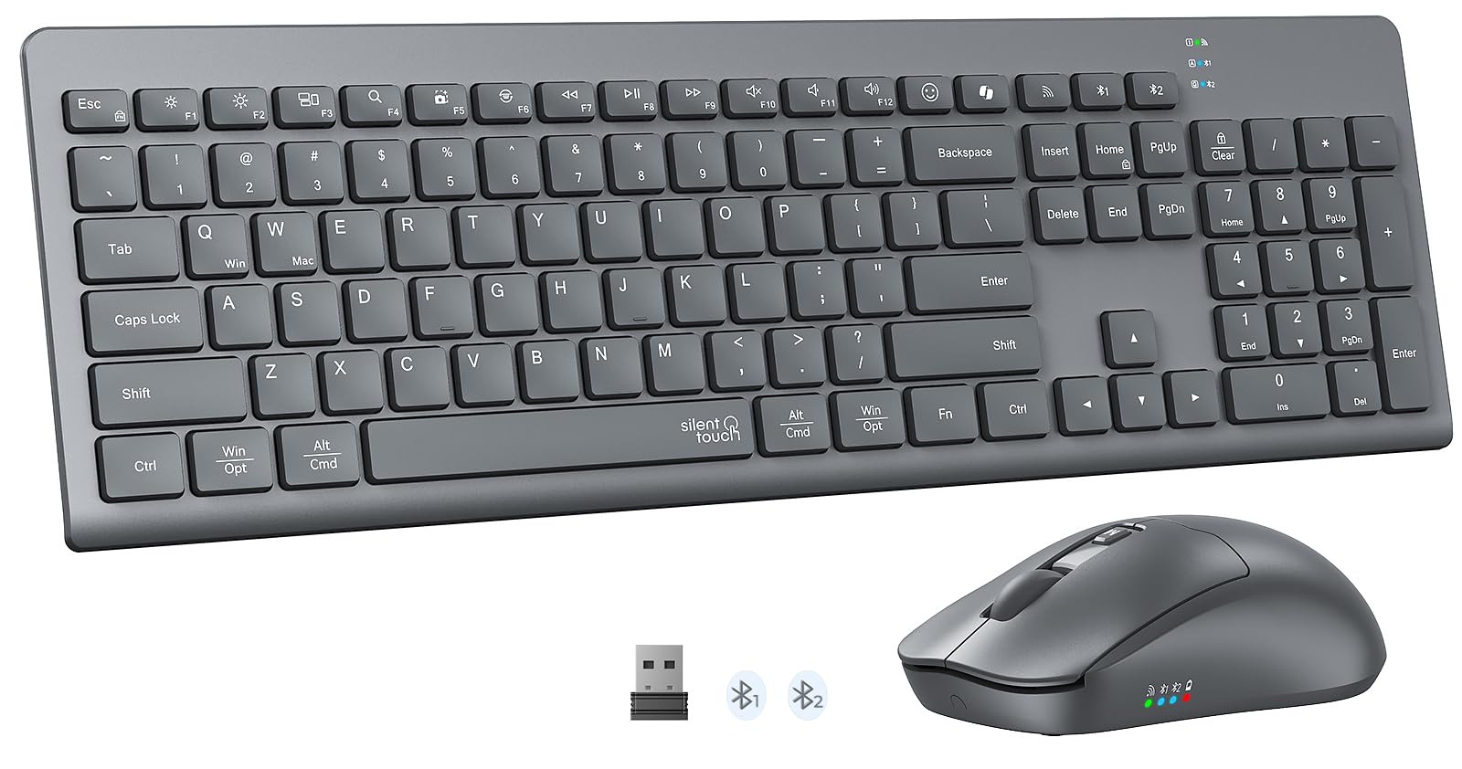 Wireless Keyboard and Mouse Combo, 2.4GHz/Bluetooth Quiet Full Size Set