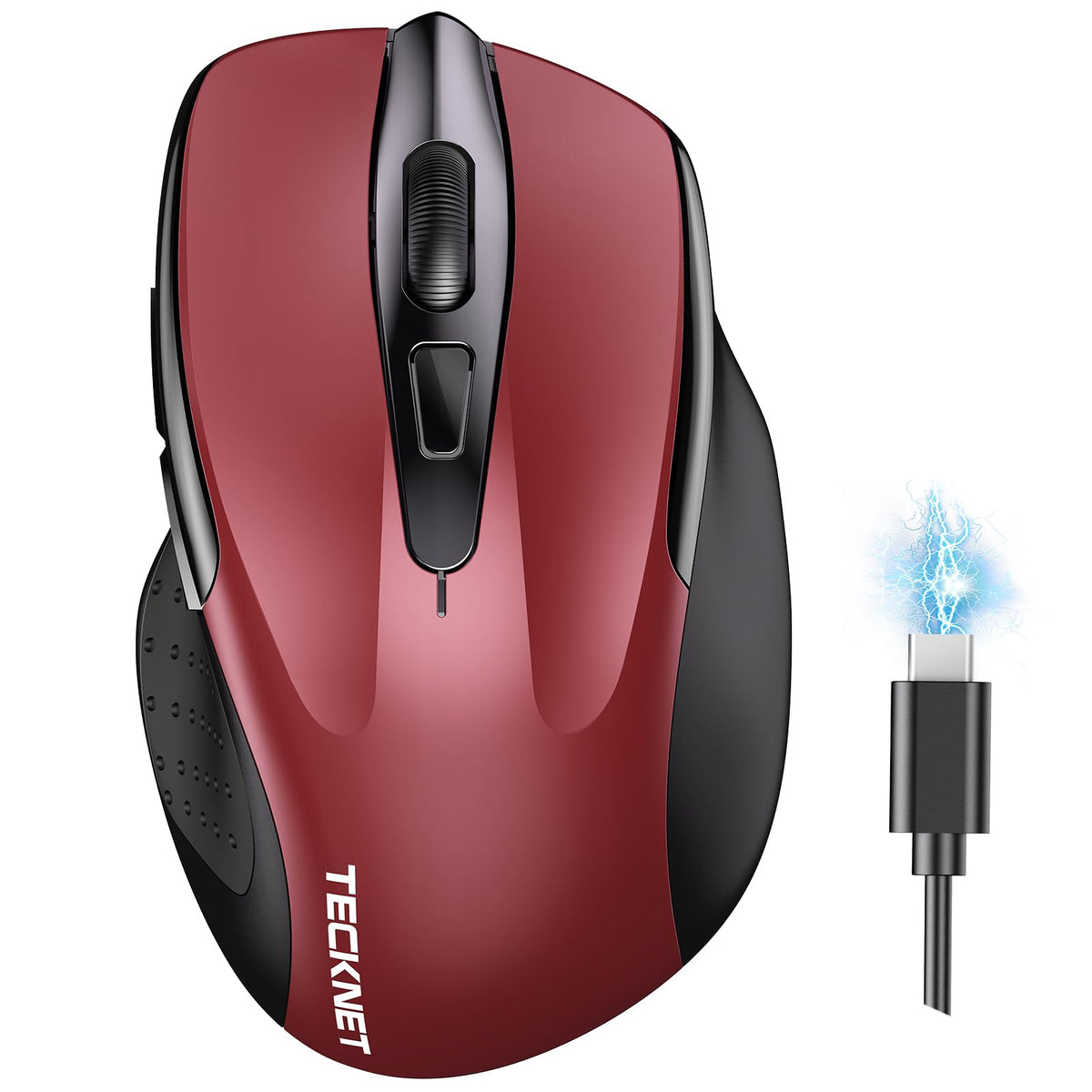 Tecknet Wireless Mouse (Bt5.0/3.0 & 2.4G) Rechargeable 4800 Dpi Silent 6 Button Bluetooth & Usb A Mouse - Wide Compatibility - Red