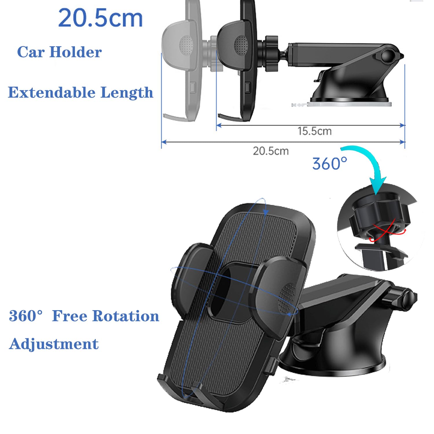 Tukefev Car Phone Holder 360 Rotation Phone Holders For Your Car Quick Release Adjustable Car Phone Mount Dashboard For Iphone16