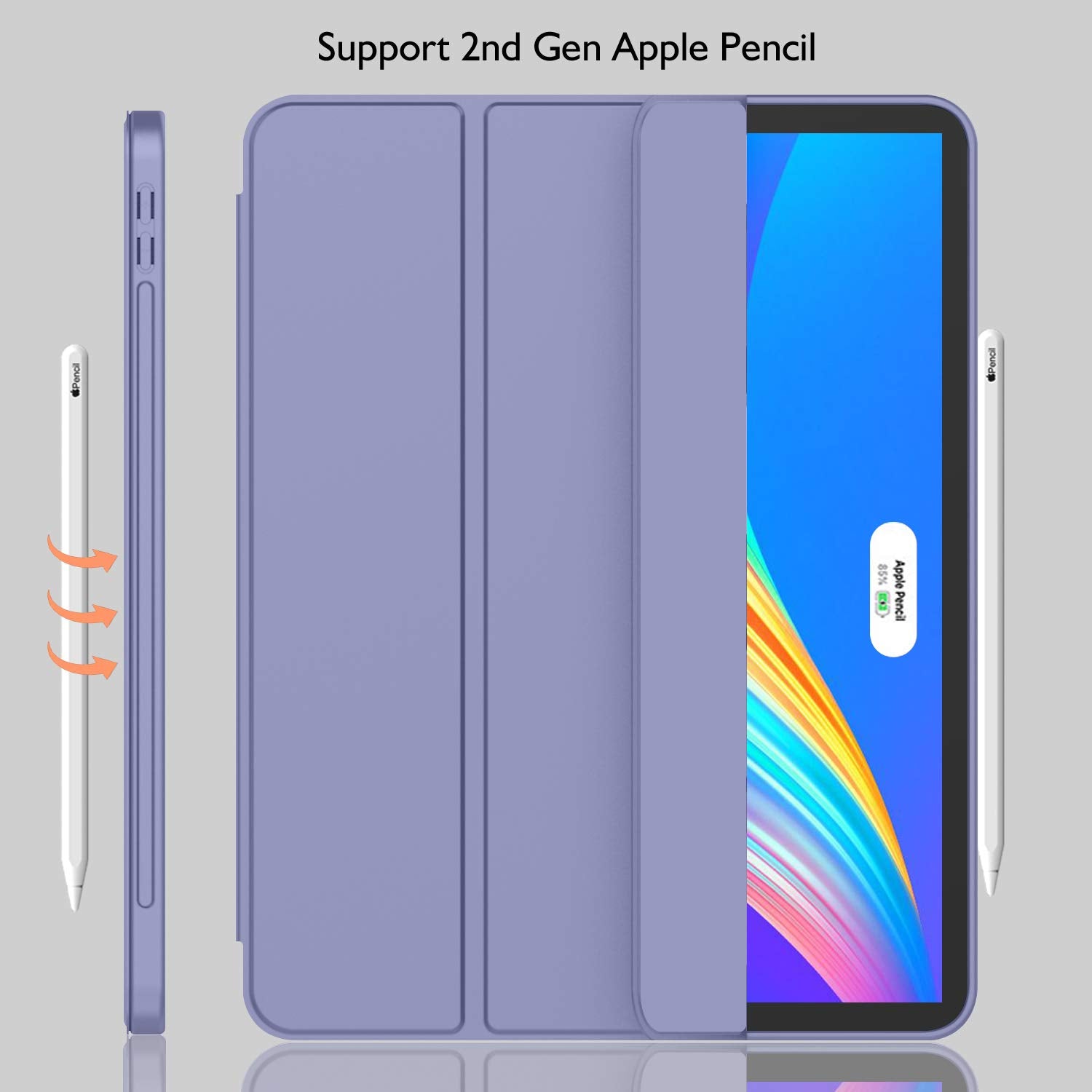 Imieet New Ipad Pro 11 Inch Case 2022(4Th Gen)/ 2021(3Rd Gen) With Pencil Holder [Support Ipad 2Nd Pencil Charging/Pair],Trifold Stand Smart Case With Soft Tpu Back,Auto Wake/Sleep(Lavendar)