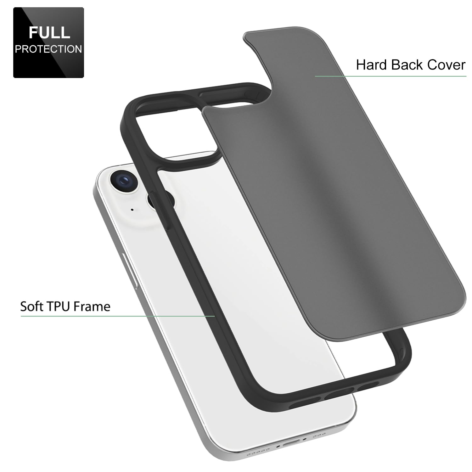 Tenoc Phone Case Compatible With Iphone 13 Mini, Black Case Translucent Protective Bumper Matte Hard Back Cover For 5.4 Inch
