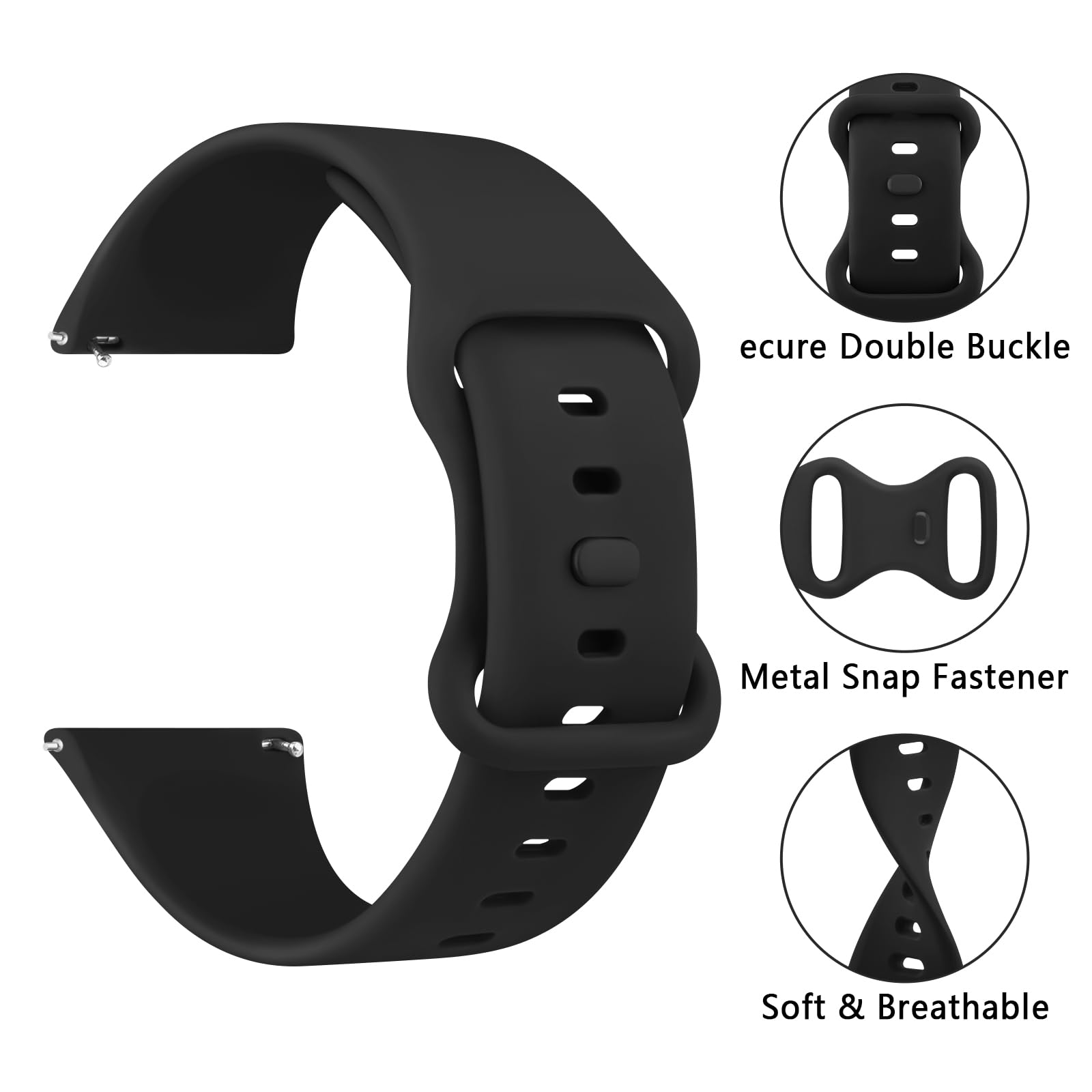 Replacement Band For Amazfit Gtr 4, Gtr 3 Pro, Bip 5 Smart Watch - 22Mm Soft Silicone Wristband Sport Strap For Men & Women, Bla